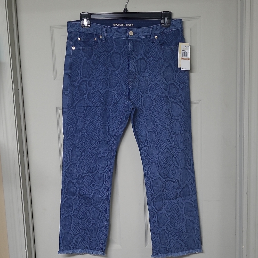 Michael Michael Kors Light Indigo Frayed Hem Denim Pants Size 12 NWT